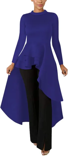 Lrady Womens Casual Shirt Dress High Low Ruffle Blouse Asymmetrical Peplum Tops Long Tunic Dresses