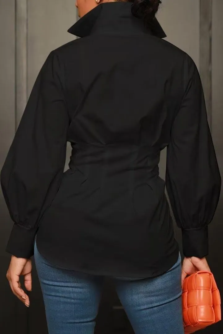 LROSEY Sexy Womens Button Down Tunic Shirts Plus Size Long Puff Sleeve Peplum Tops Collared Blouses