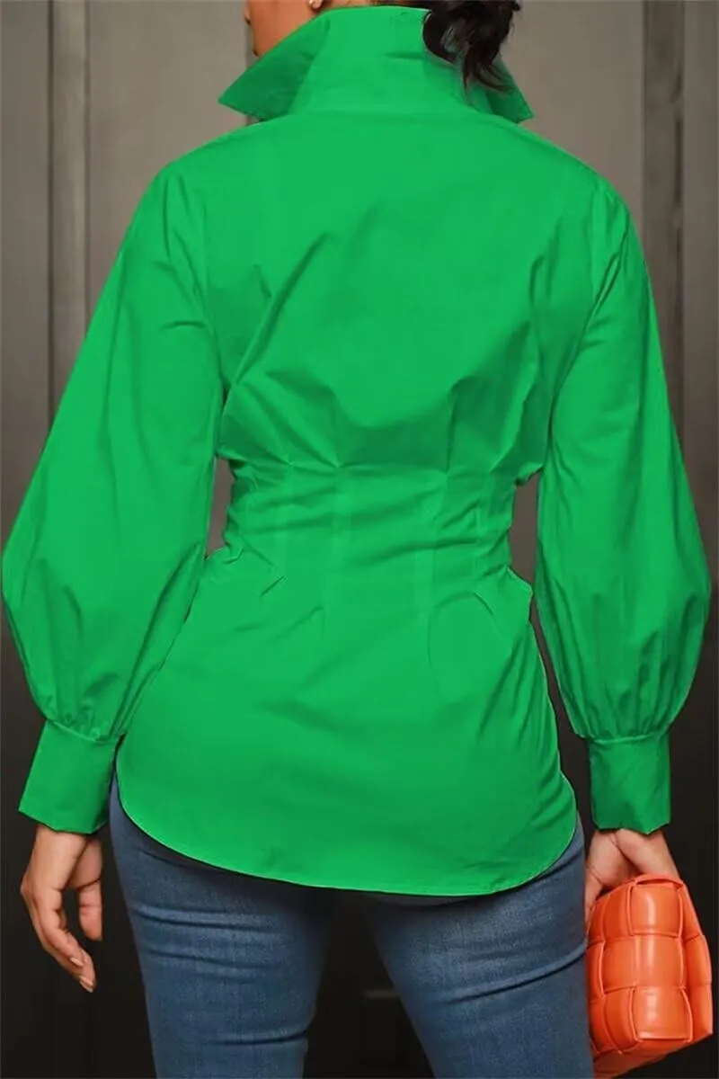 LROSEY Sexy Womens Button Down Tunic Shirts Plus Size Long Puff Sleeve Peplum Tops Collared Blouses