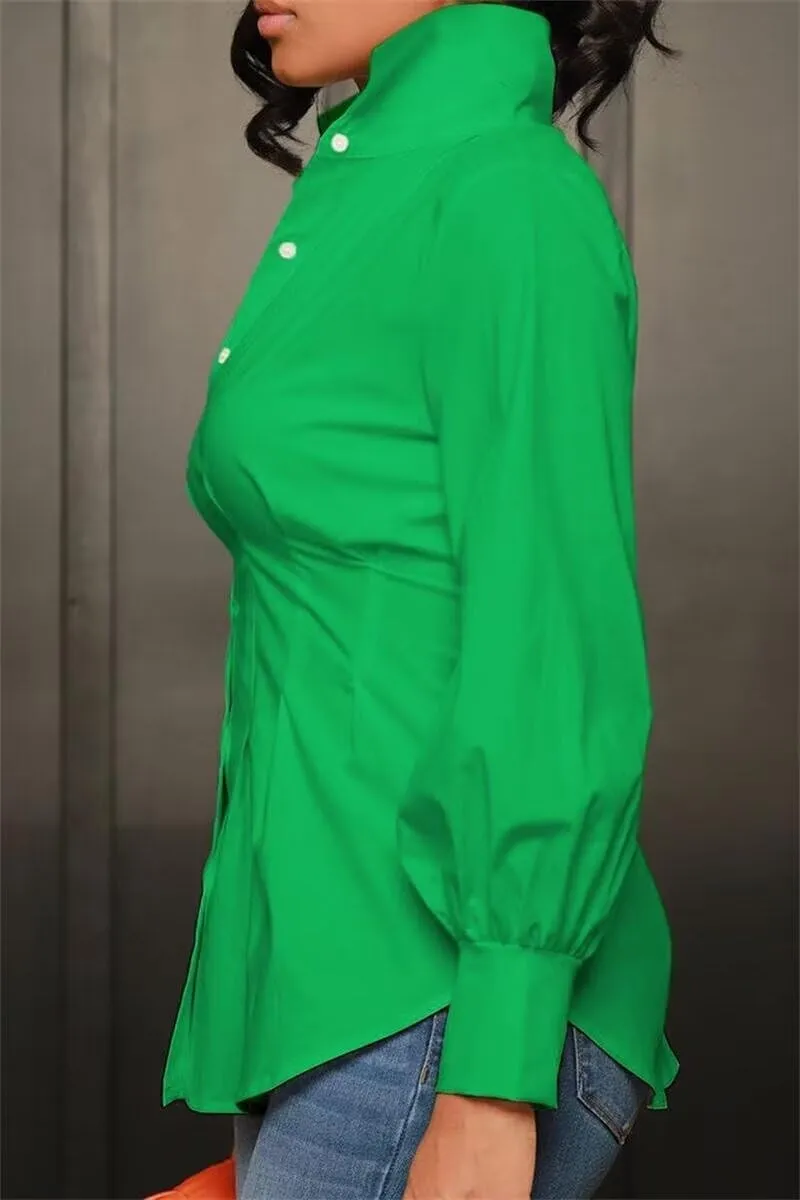 LROSEY Sexy Womens Button Down Tunic Shirts Plus Size Long Puff Sleeve Peplum Tops Collared Blouses