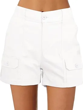luvamia Cargo Shorts for Women Casual Summer High Waisted Chino Shorts Ribbed Elastic Waist Utility Pockets Comfy Shorts