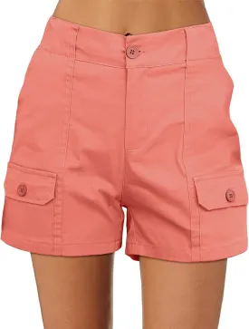 luvamia Cargo Shorts for Women Casual Summer High Waisted Chino Shorts Ribbed Elastic Waist Utility Pockets Comfy Shorts