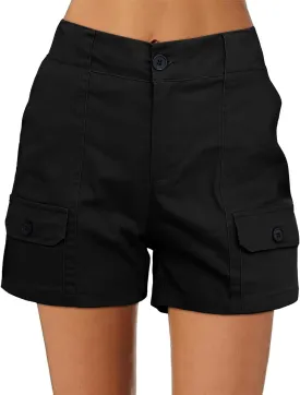 luvamia Cargo Shorts for Women Casual Summer High Waisted Chino Shorts Ribbed Elastic Waist Utility Pockets Comfy Shorts