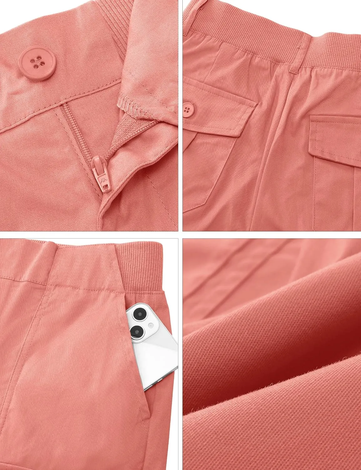 luvamia Cargo Shorts for Women Casual Summer High Waisted Chino Shorts Ribbed Elastic Waist Utility Pockets Comfy Shorts