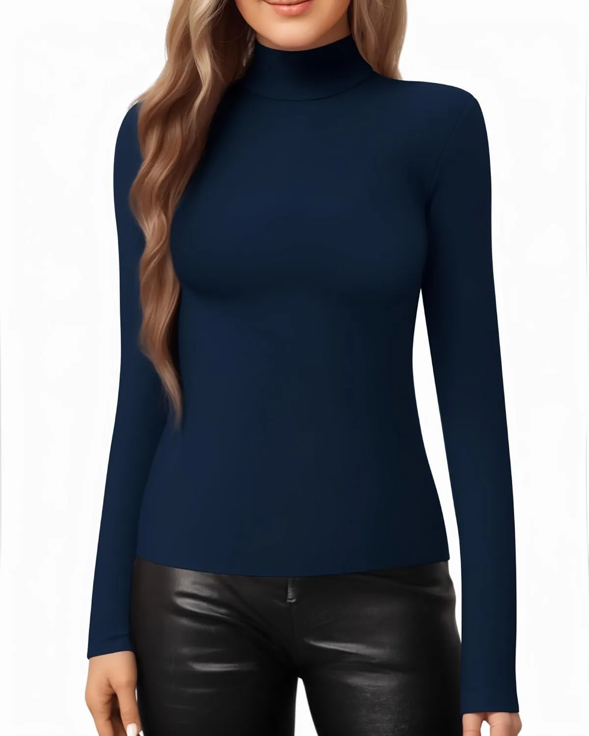 MANGOPOP Women's Mock Turtle Neck Slim Fit Half Elbow Short 3/4 Short Long Sleeve T Shirts Tight Tops Tee