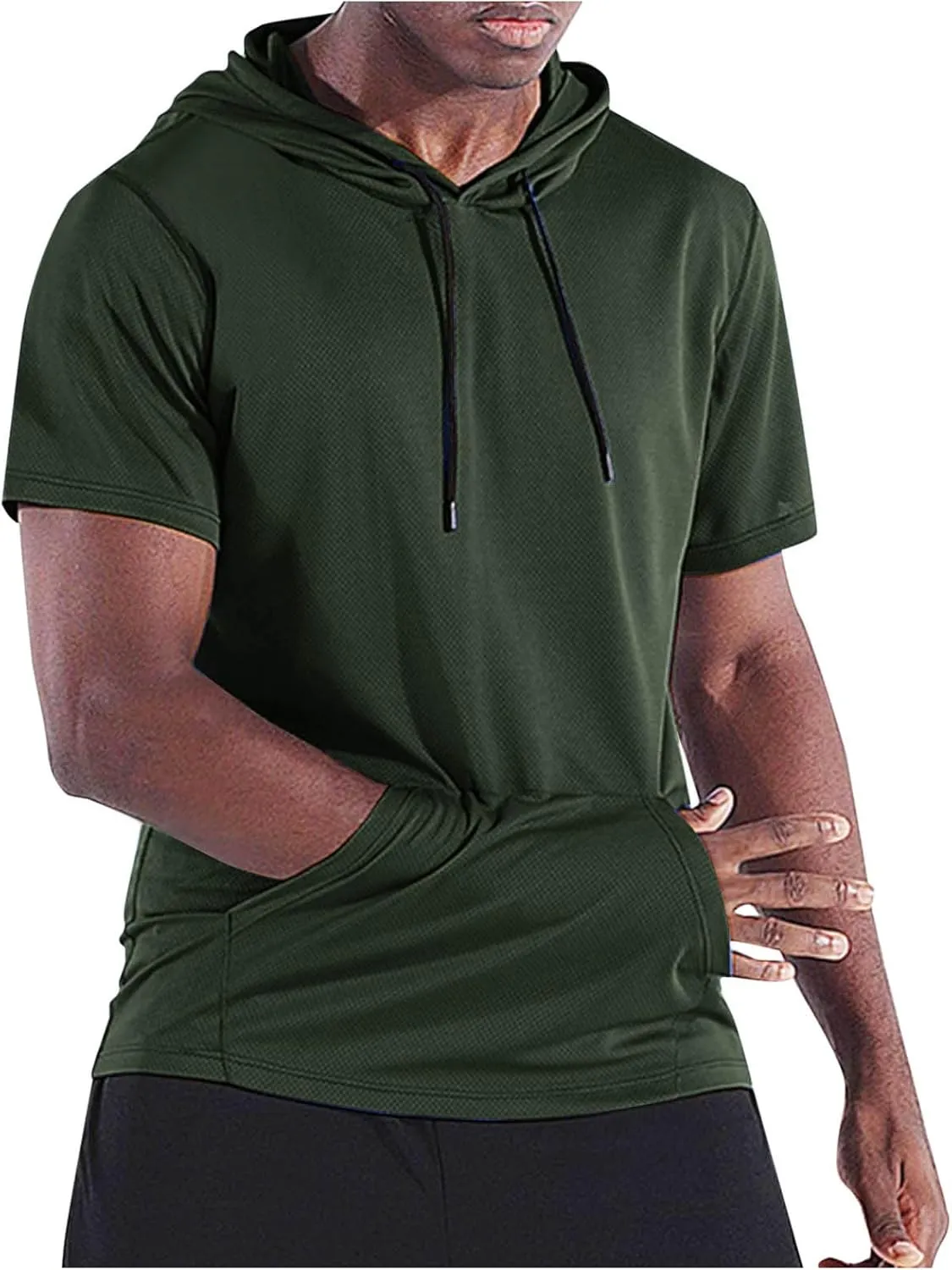 Mens Short Sleeve Hooded Shirt Casual Athletic Quick Dry Breathable Tops Summer Gym Workout Hoodies with Pockets