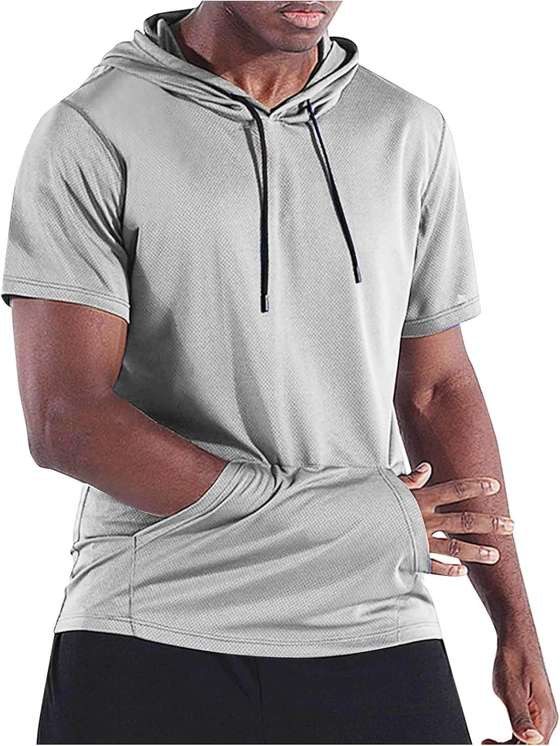 Mens Short Sleeve Hooded Shirt Casual Athletic Quick Dry Breathable Tops Summer Gym Workout Hoodies with Pockets