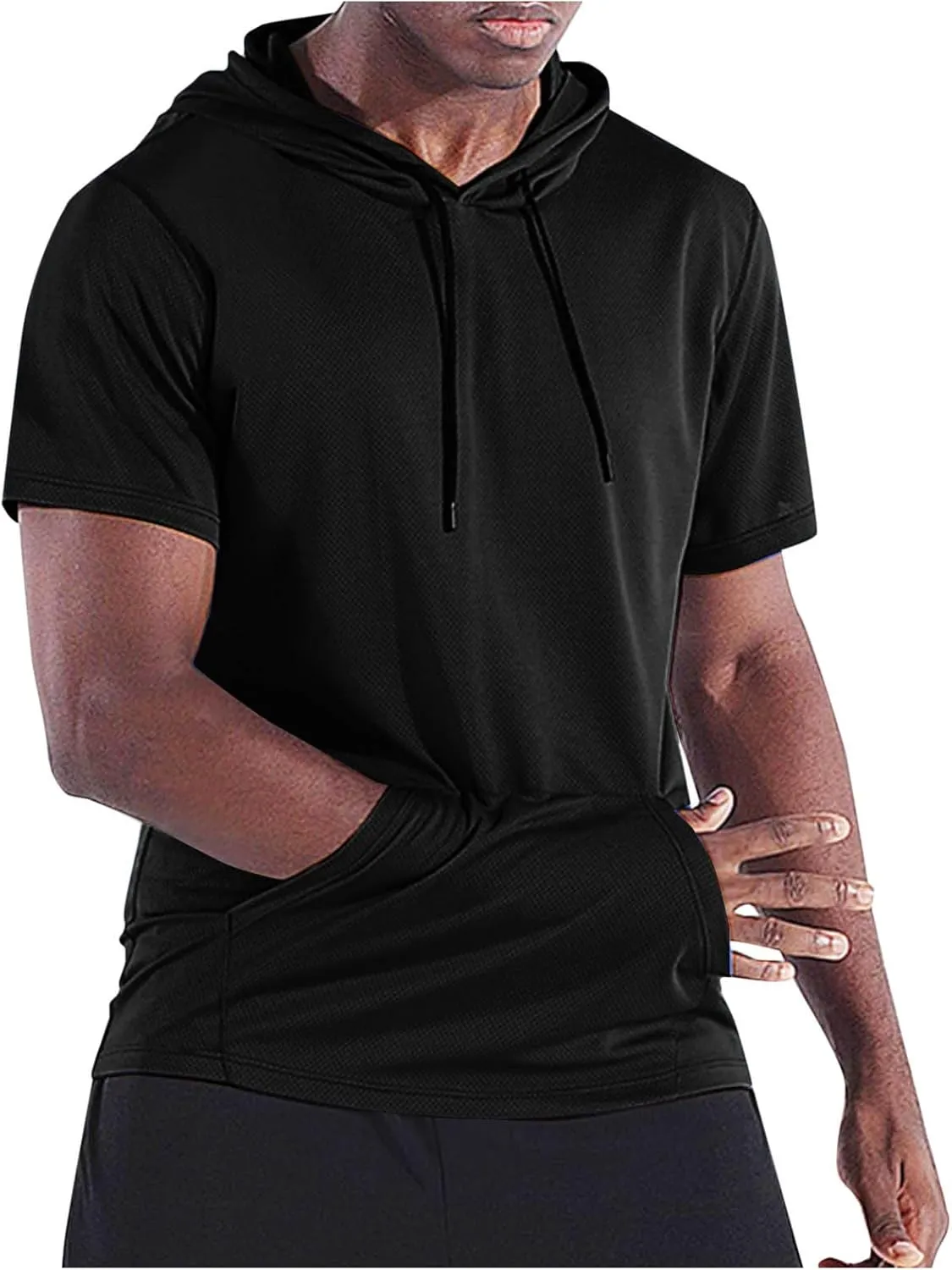 Mens Short Sleeve Hooded Shirt Casual Athletic Quick Dry Breathable Tops Summer Gym Workout Hoodies with Pockets