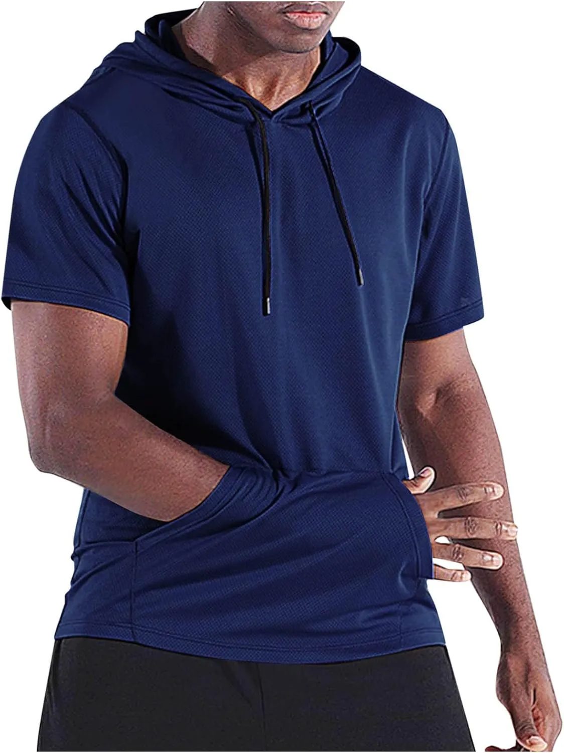 Mens Short Sleeve Hooded Shirt Casual Athletic Quick Dry Breathable Tops Summer Gym Workout Hoodies with Pockets