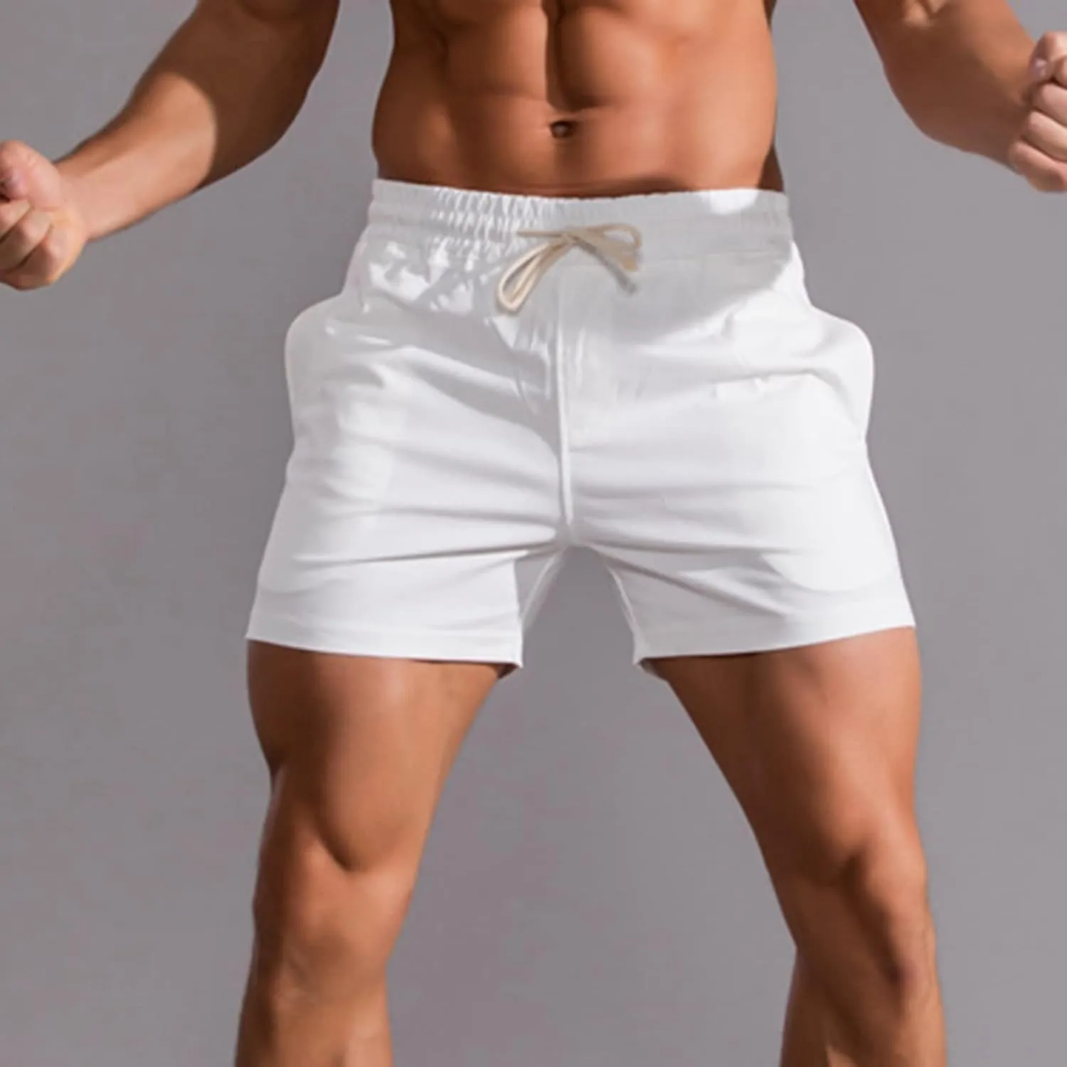 Mens Shorts 5 Inch Inseam Chino Cotton Casual Stretch Slim Fit Elastic Waist Jogger Workout Shorts with Pockets