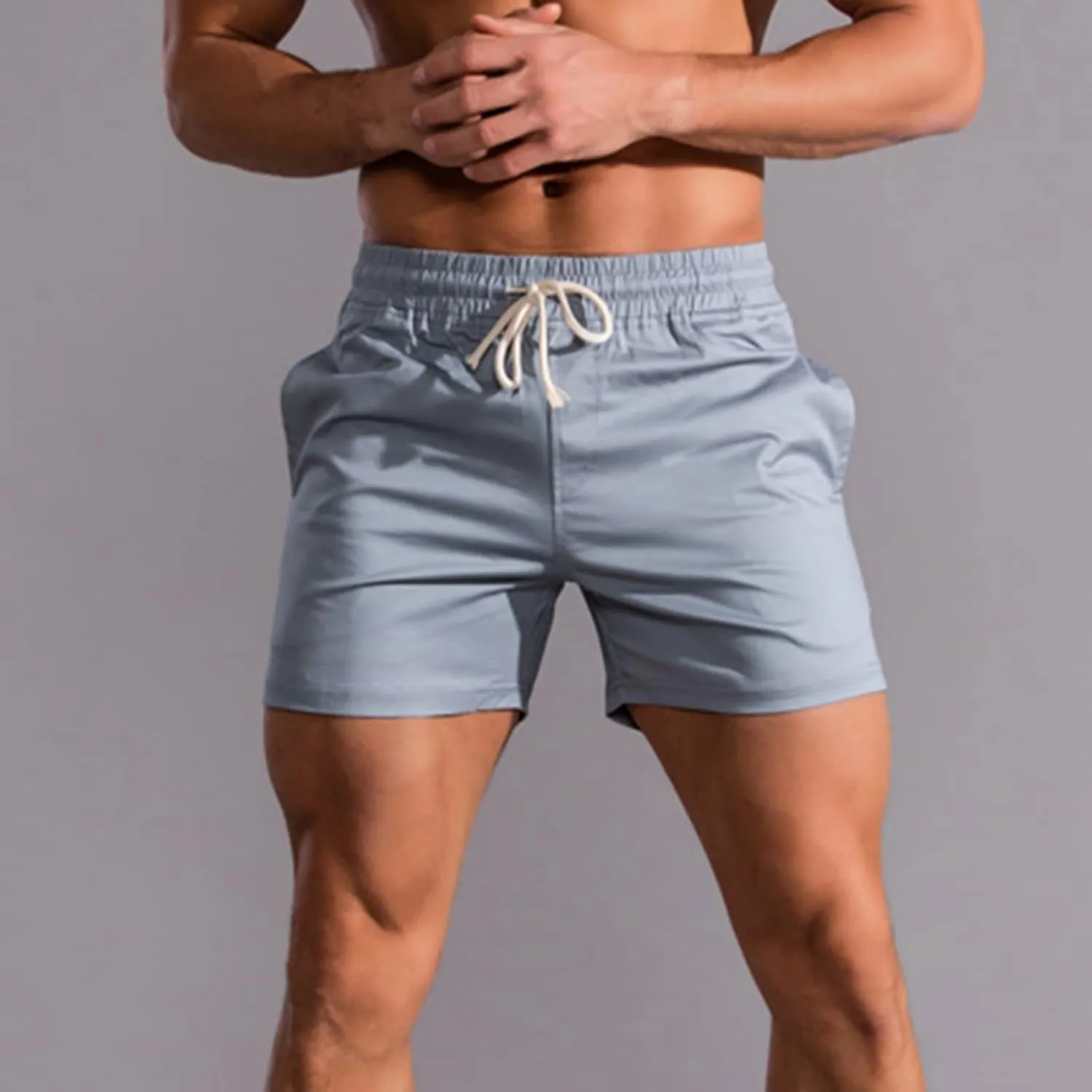 Mens Shorts 5 Inch Inseam Chino Cotton Casual Stretch Slim Fit Elastic Waist Jogger Workout Shorts with Pockets