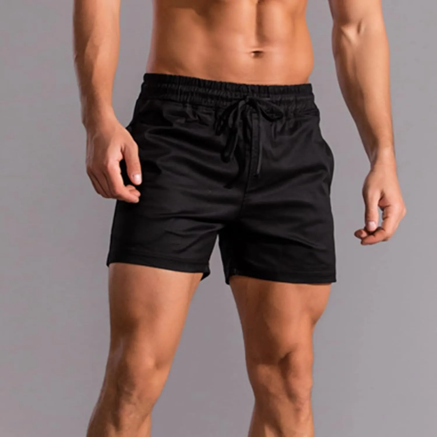 Mens Shorts 5 Inch Inseam Chino Cotton Casual Stretch Slim Fit Elastic Waist Jogger Workout Shorts with Pockets