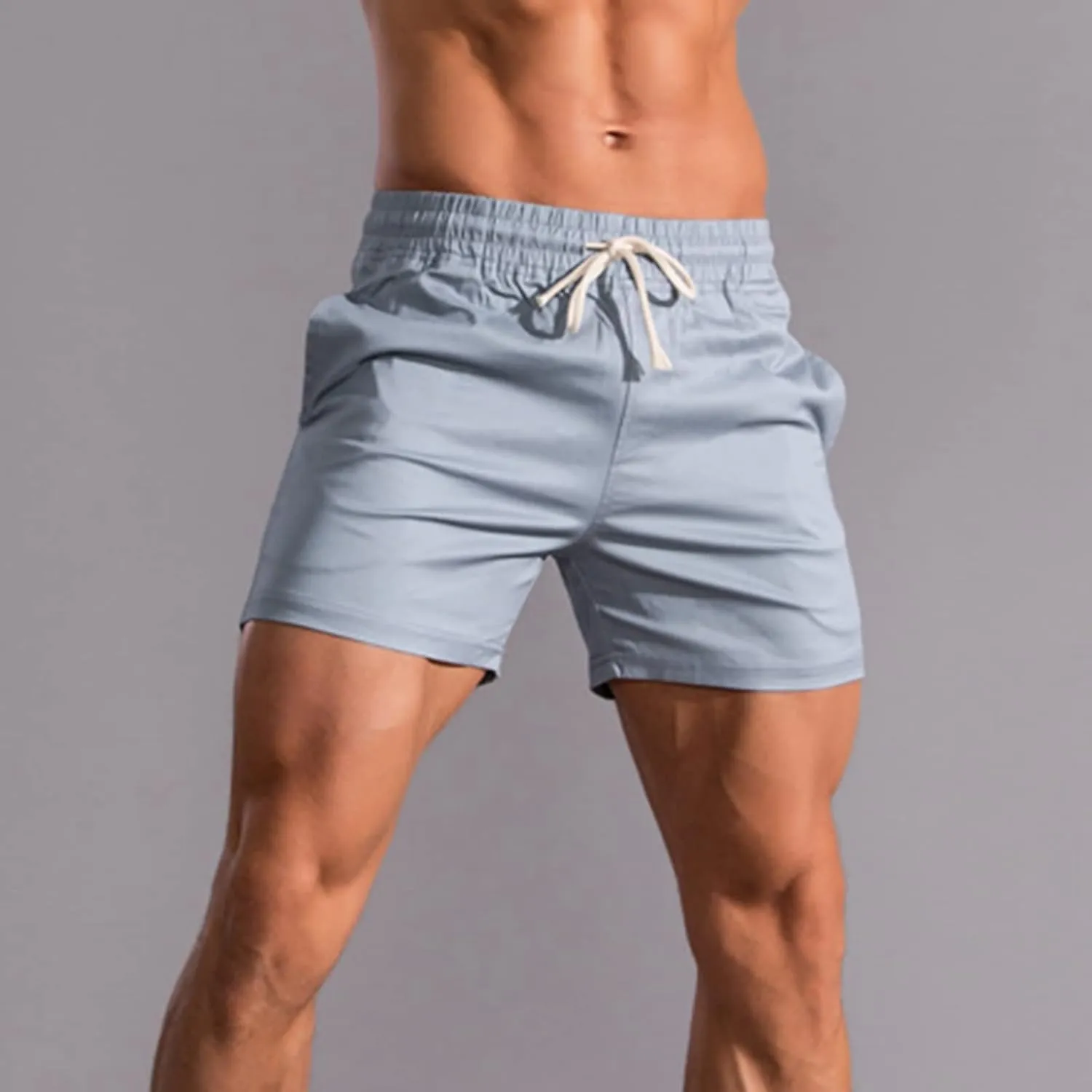 Mens Shorts 5 Inch Inseam Chino Cotton Casual Stretch Slim Fit Elastic Waist Jogger Workout Shorts with Pockets