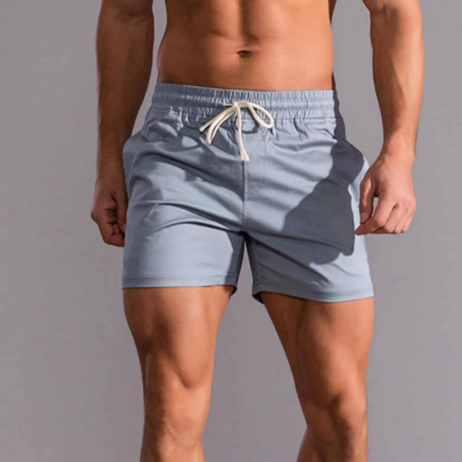 Mens Shorts 5 Inch Inseam Chino Cotton Casual Stretch Slim Fit Elastic Waist Jogger Workout Shorts with Pockets