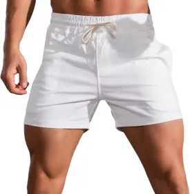 Mens Shorts 5 Inch Inseam Chino Cotton Casual Stretch Slim Fit Elastic Waist Jogger Workout Shorts with Pockets