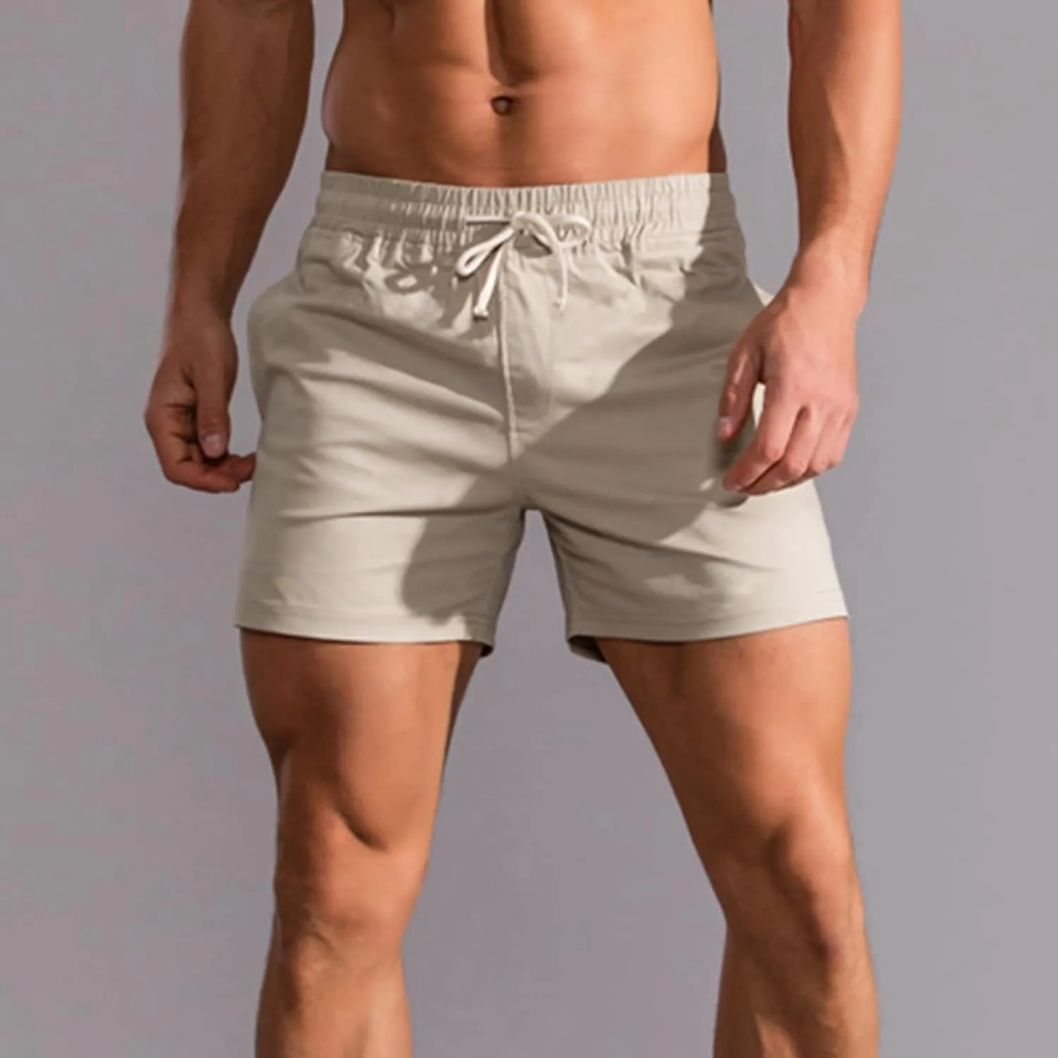 Mens Shorts 5 Inch Inseam Chino Cotton Casual Stretch Slim Fit Elastic Waist Jogger Workout Shorts with Pockets