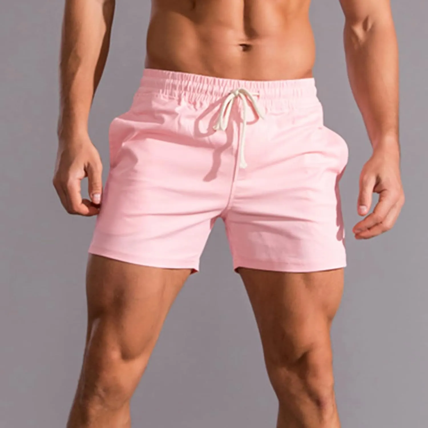 Mens Shorts 5 Inch Inseam Chino Cotton Casual Stretch Slim Fit Elastic Waist Jogger Workout Shorts with Pockets