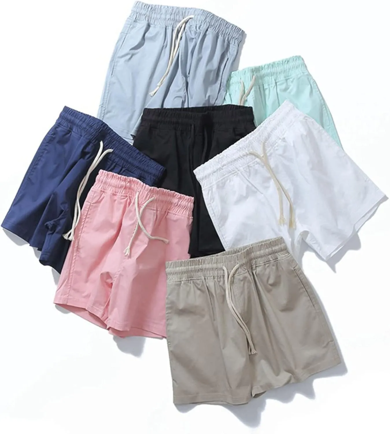 Mens Shorts 5 Inch Inseam Chino Cotton Casual Stretch Slim Fit Elastic Waist Jogger Workout Shorts with Pockets