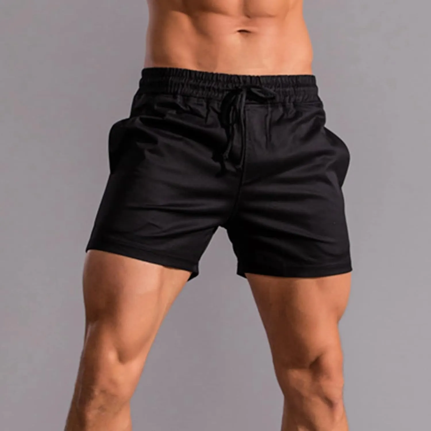 Mens Shorts 5 Inch Inseam Chino Cotton Casual Stretch Slim Fit Elastic Waist Jogger Workout Shorts with Pockets