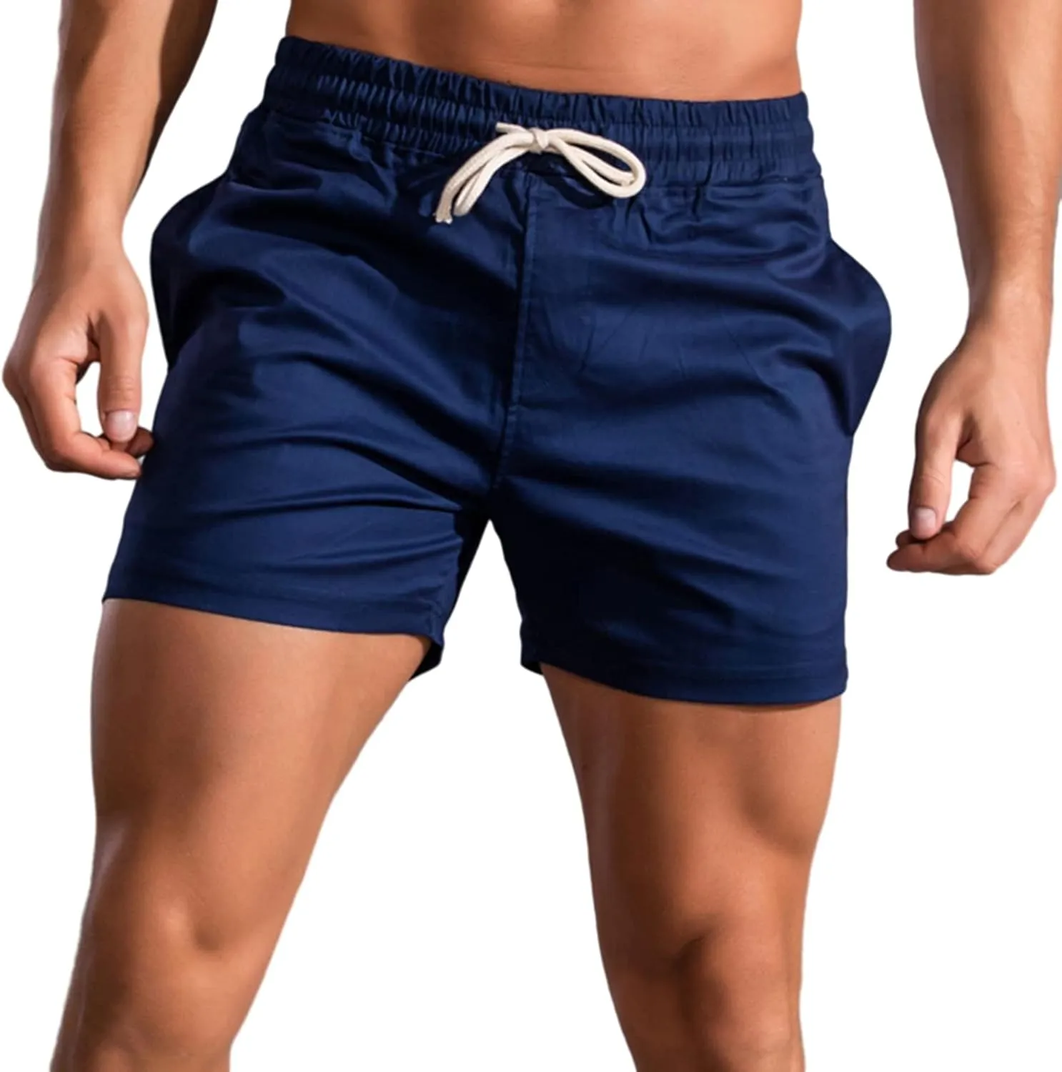 Mens Shorts 5 Inch Inseam Chino Cotton Casual Stretch Slim Fit Elastic Waist Jogger Workout Shorts with Pockets