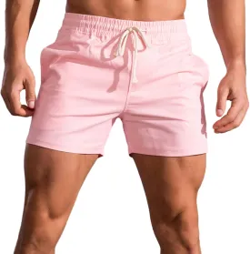 Mens Shorts 5 Inch Inseam Chino Cotton Casual Stretch Slim Fit Elastic Waist Jogger Workout Shorts with Pockets