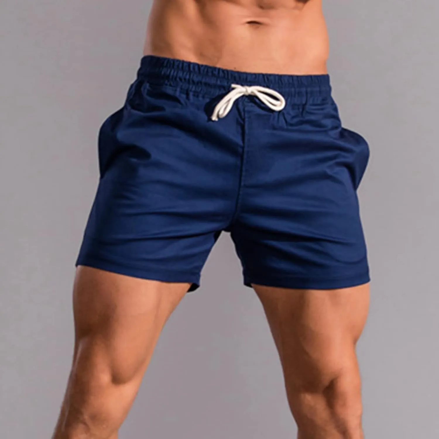 Mens Shorts 5 Inch Inseam Chino Cotton Casual Stretch Slim Fit Elastic Waist Jogger Workout Shorts with Pockets