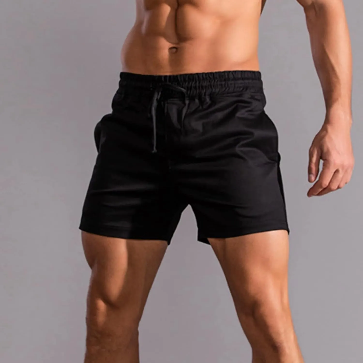 Mens Shorts 5 Inch Inseam Chino Cotton Casual Stretch Slim Fit Elastic Waist Jogger Workout Shorts with Pockets