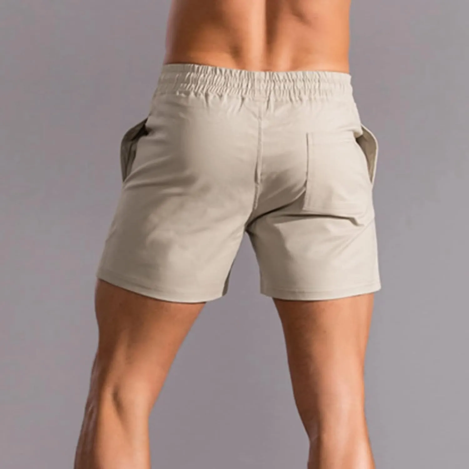 Mens Shorts 5 Inch Inseam Chino Cotton Casual Stretch Slim Fit Elastic Waist Jogger Workout Shorts with Pockets