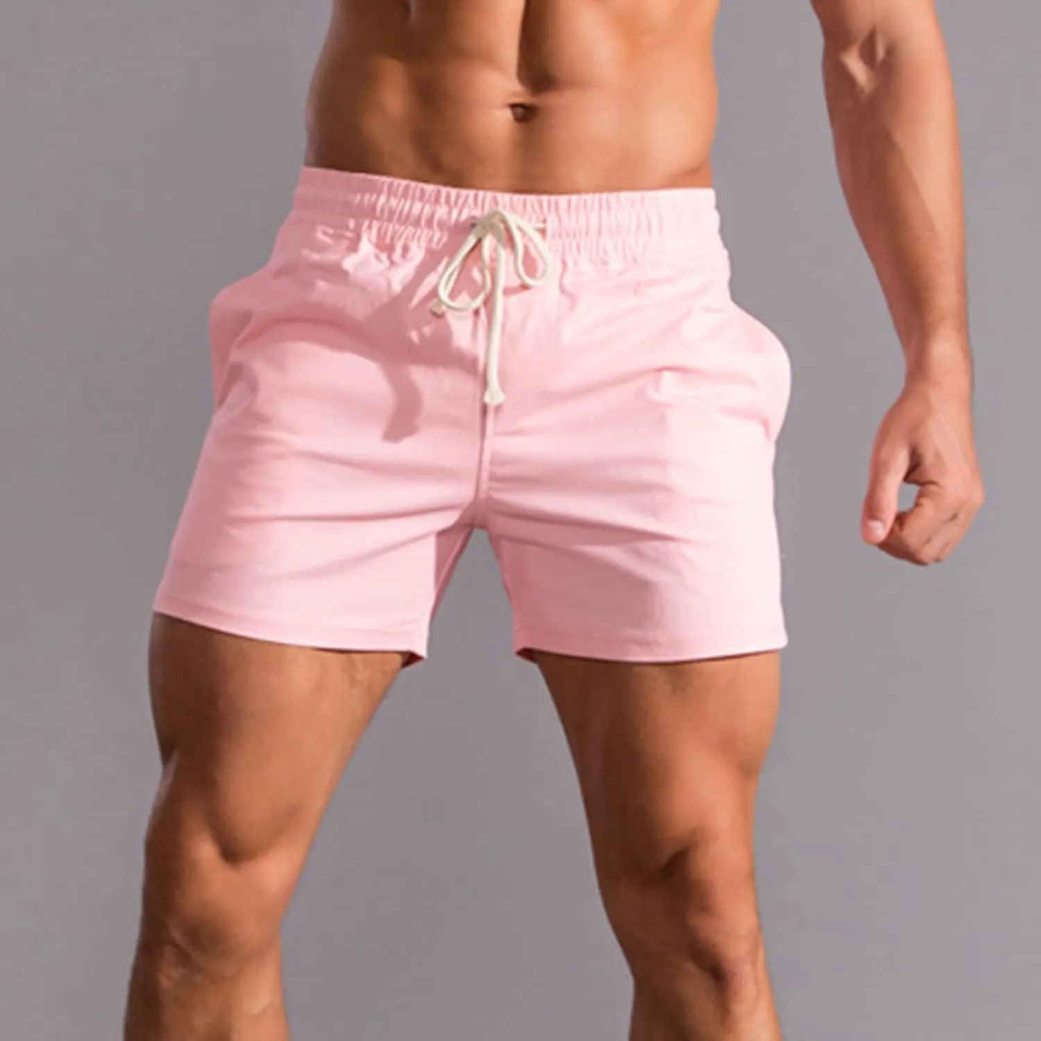 Mens Shorts 5 Inch Inseam Chino Cotton Casual Stretch Slim Fit Elastic Waist Jogger Workout Shorts with Pockets