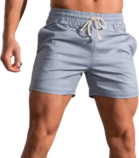Mens Shorts 5 Inch Inseam Chino Cotton Casual Stretch Slim Fit Elastic Waist Jogger Workout Shorts with Pockets