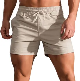 Mens Shorts 5 Inch Inseam Chino Cotton Casual Stretch Slim Fit Elastic Waist Jogger Workout Shorts with Pockets