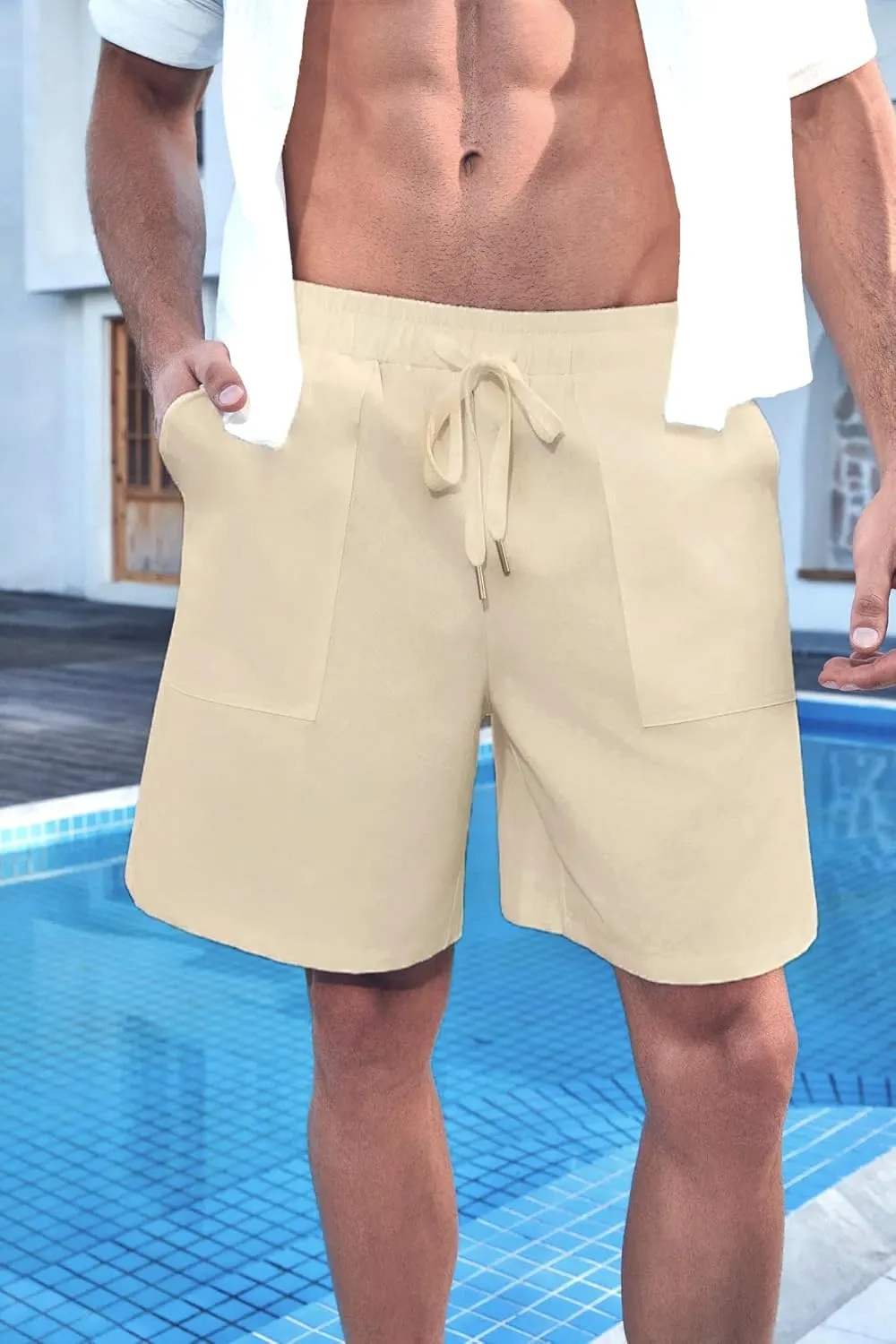 Mens Shorts - Casual Cotton Drawstring Summer Beach Stretch Twill Chino Golf Shorts Elastic Waist with Pockets