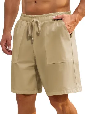 Mens Shorts - Casual Cotton Drawstring Summer Beach Stretch Twill Chino Golf Shorts Elastic Waist with Pockets
