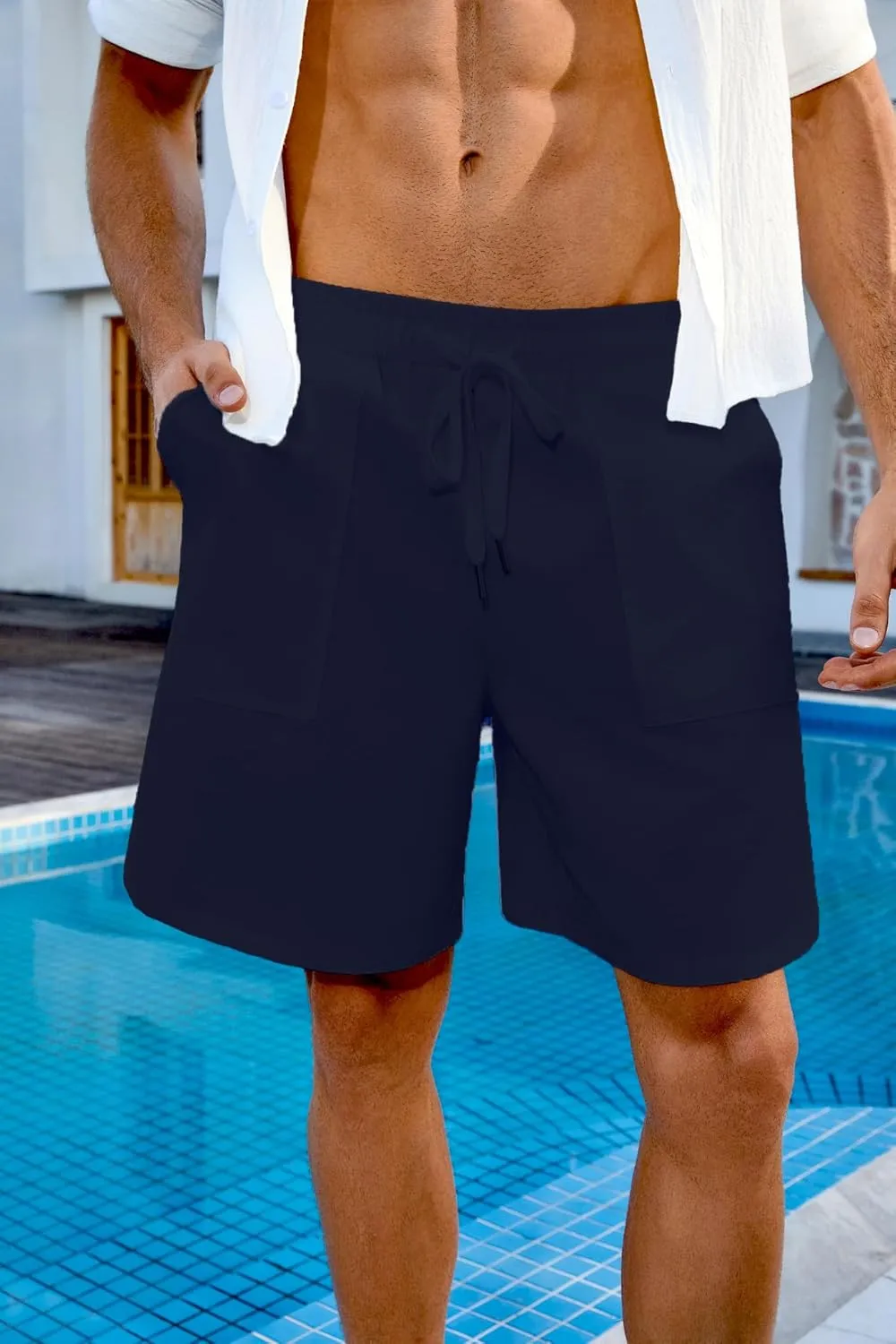 Mens Shorts - Casual Cotton Drawstring Summer Beach Stretch Twill Chino Golf Shorts Elastic Waist with Pockets