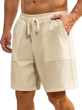 Mens Shorts - Casual Cotton Drawstring Summer Beach Stretch Twill Chino Golf Shorts Elastic Waist with Pockets