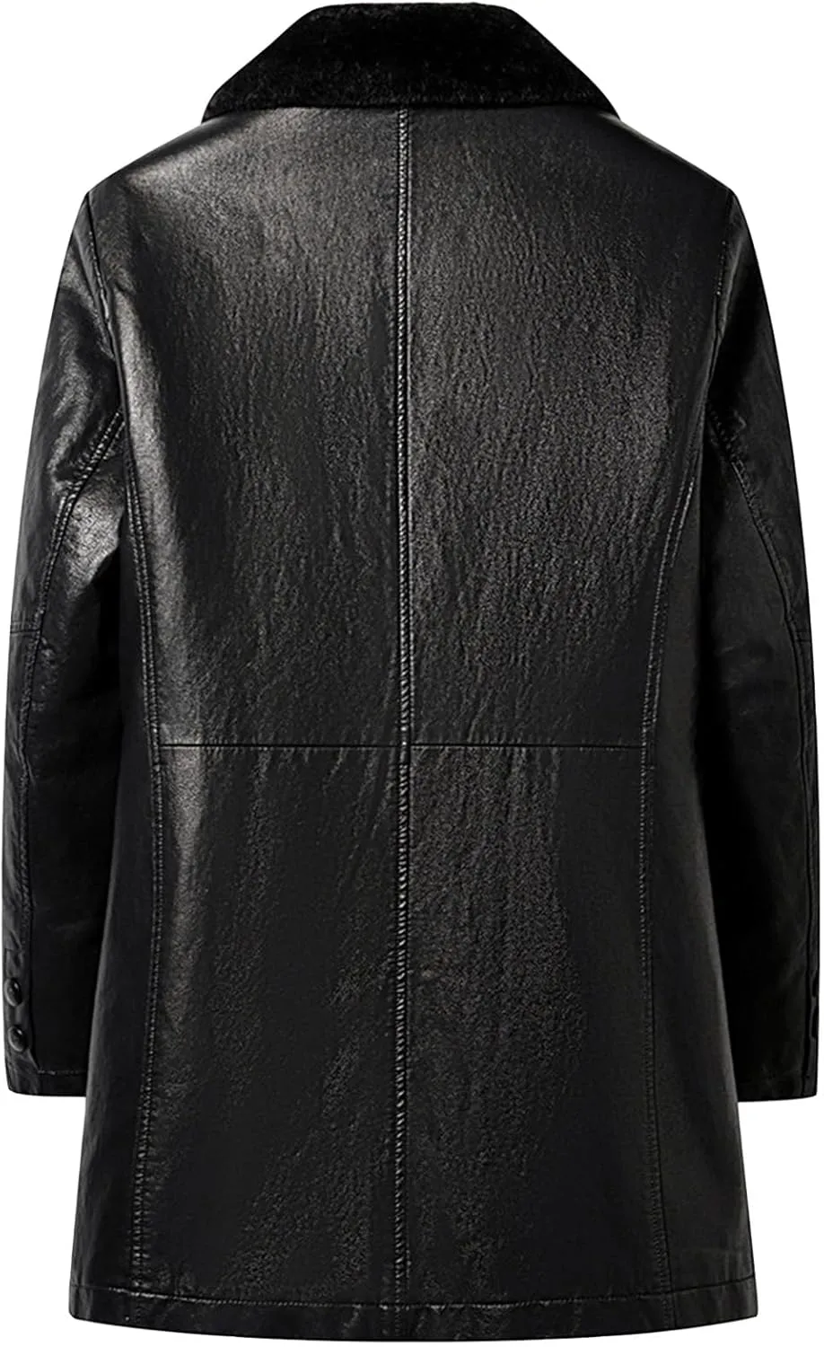 Mens Winter Sherpa Leather Jacket Fleece Lined Lapel Thicken Bomber Coats Heavyweight Motorcycle Trench Coat
