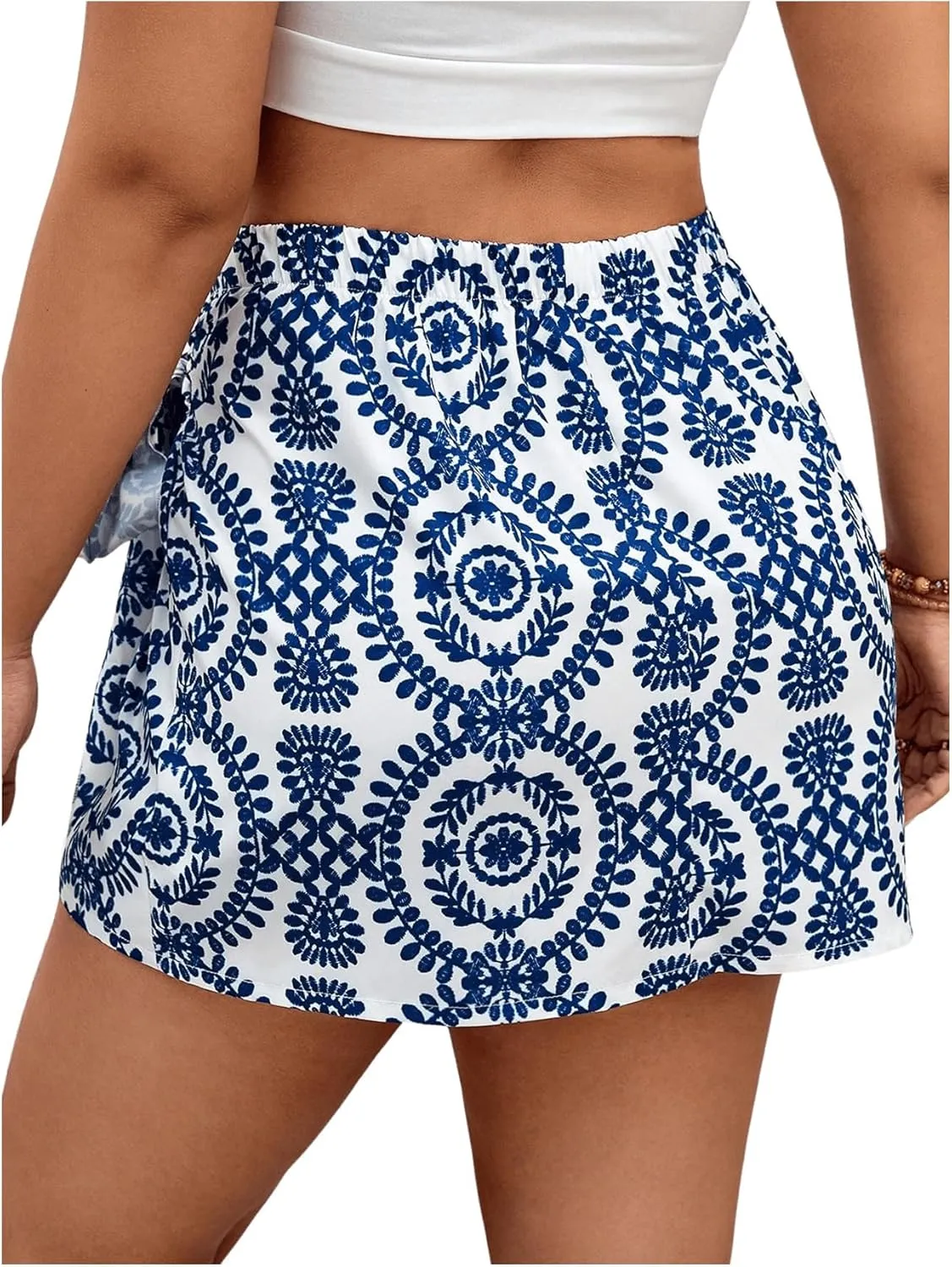 Milumia Women's Plus Size Allover Print Wrap High Waisted Knot Side Boho Mini Skirts