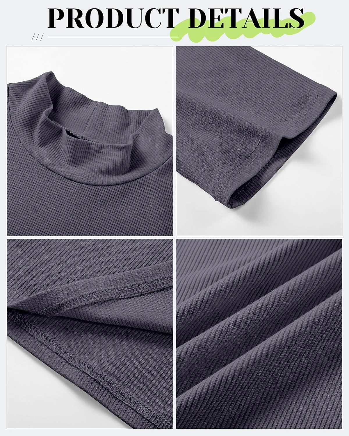 Neer 3 Pack Women's Mock Turtleneck Tops, Short Sleeve Ribbed Shirts Tight Mock Neck Tops Business Casual Basic Tees