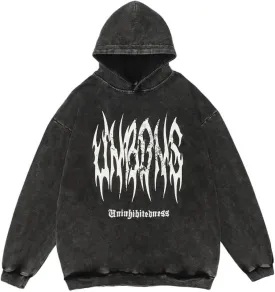 Obenie Retro Y2K Hoodie Gothic Casual Alphabet Blast Print Pattern Skull Fashion Hoodie Men Harajuku Men Clothing