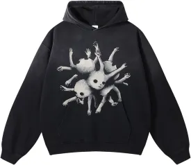 Obenie Retro Y2K Hoodie Gothic Casual Alphabet Blast Print Pattern Skull Fashion Hoodie Men Harajuku Men Clothing