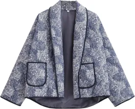 Omoone Women's Quilted Jacket Cardigan Lightweight Floral Print Open Front Padded Puffer Jackets