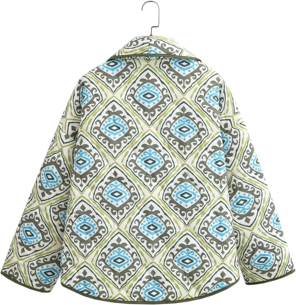 Omoone Women's Quilted Jacket Cardigan Lightweight Floral Print Open Front Padded Puffer Jackets