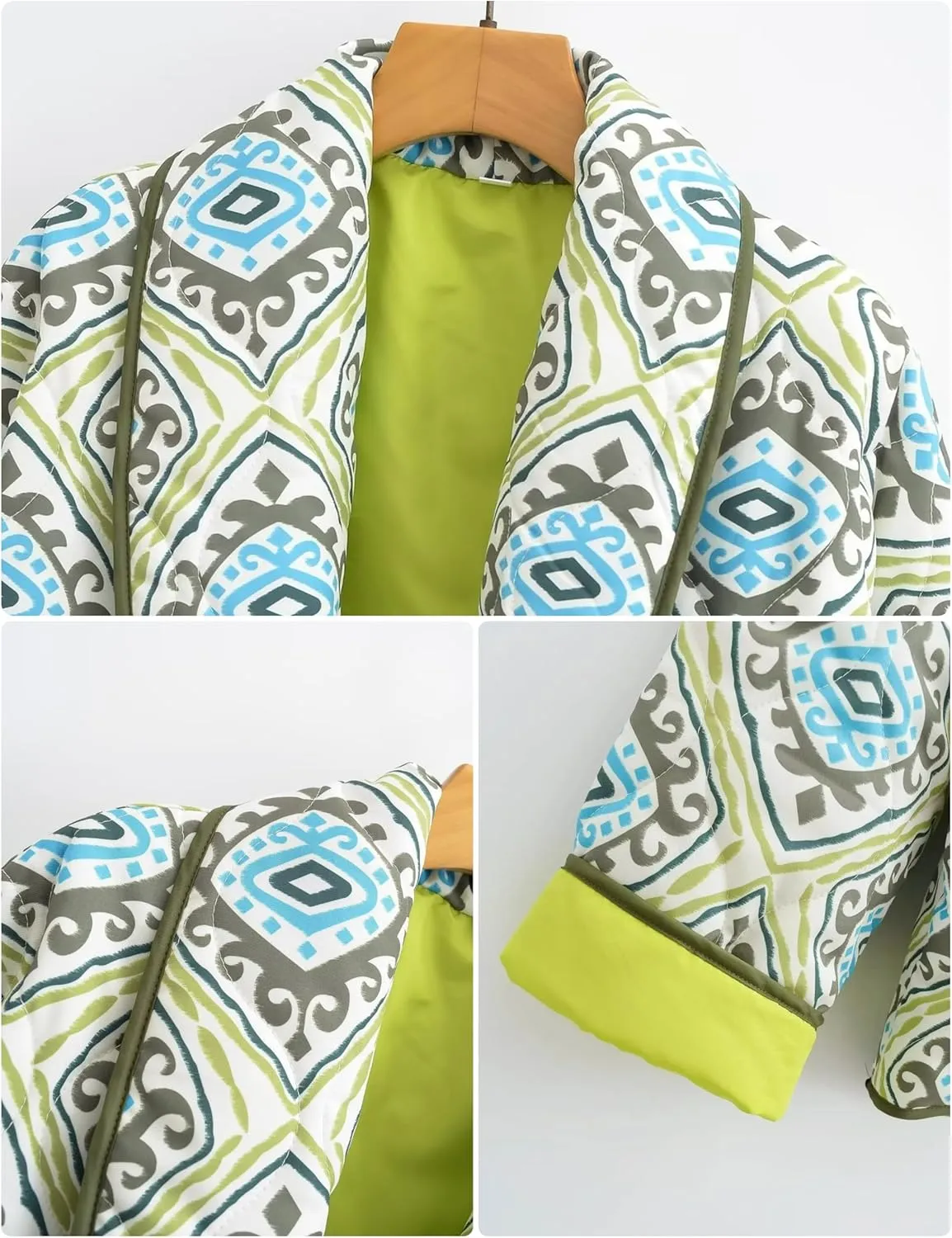 Omoone Women's Quilted Jacket Cardigan Lightweight Floral Print Open Front Padded Puffer Jackets