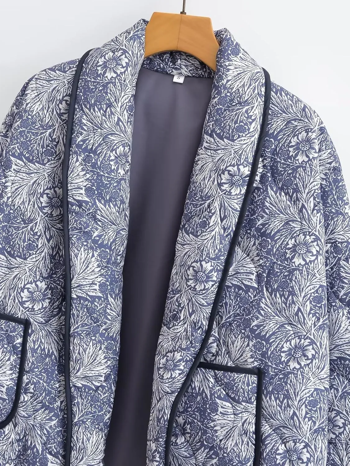 Omoone Women's Quilted Jacket Cardigan Lightweight Floral Print Open Front Padded Puffer Jackets
