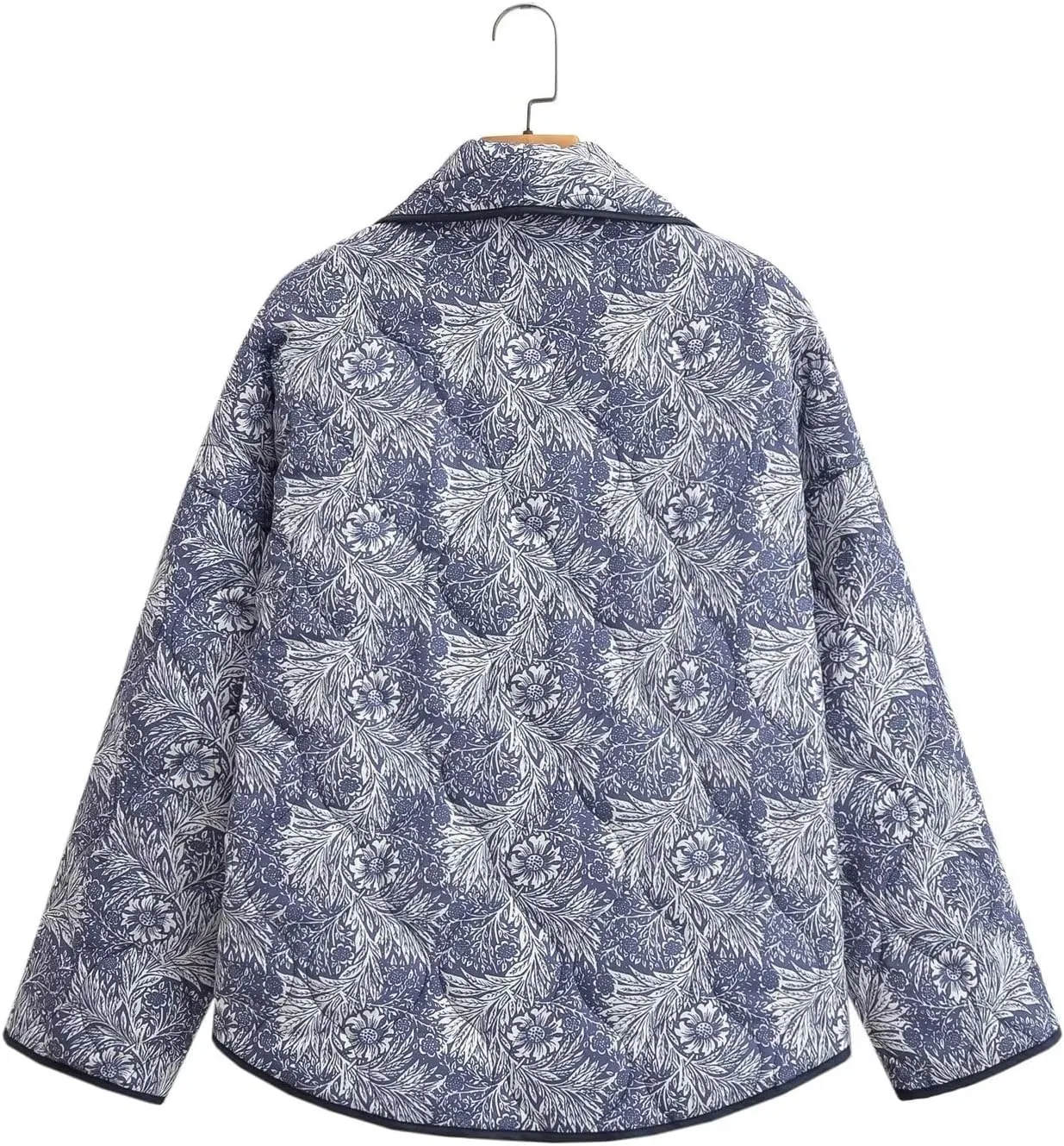 Omoone Women's Quilted Jacket Cardigan Lightweight Floral Print Open Front Padded Puffer Jackets