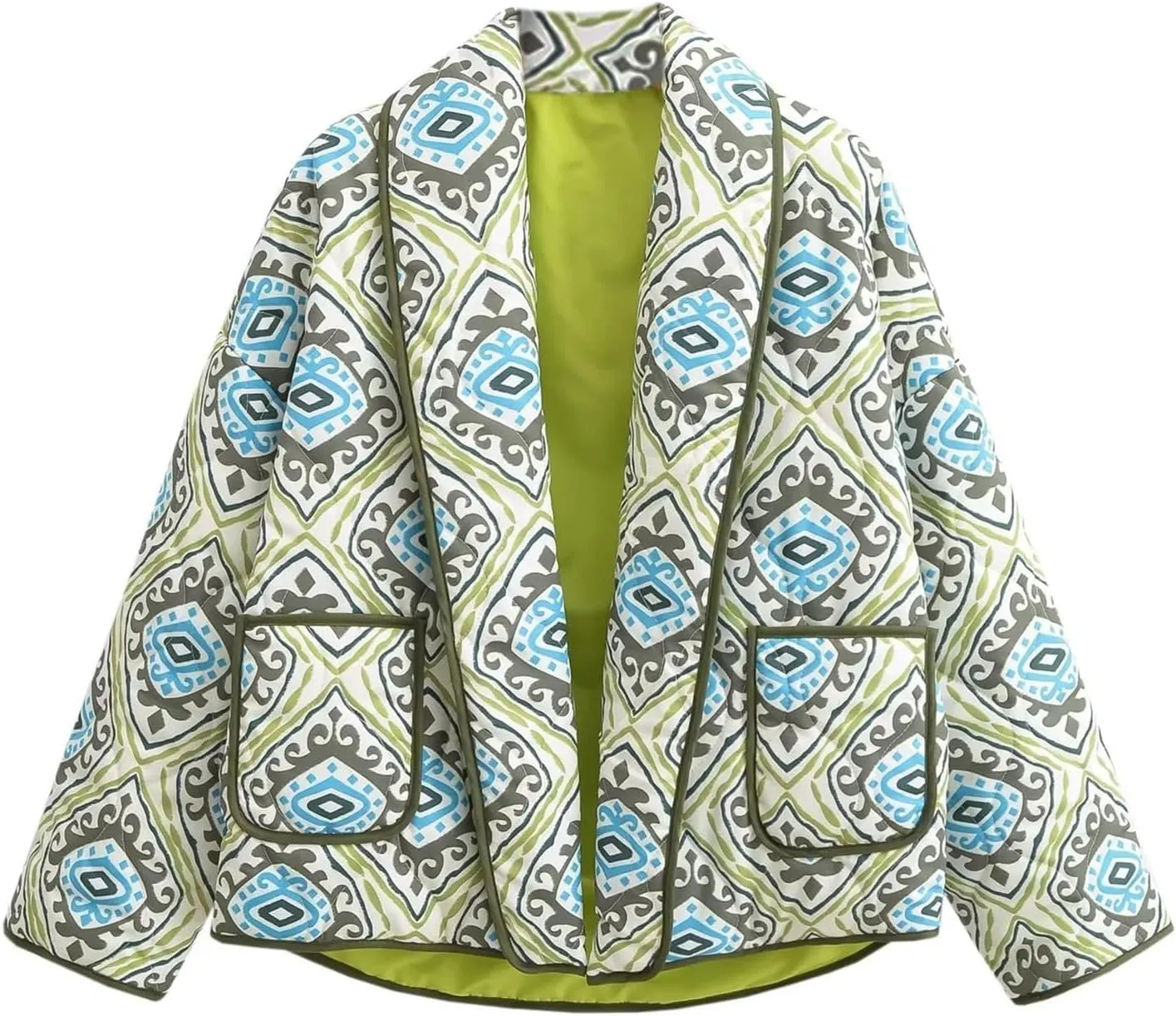 Omoone Women's Quilted Jacket Cardigan Lightweight Floral Print Open Front Padded Puffer Jackets