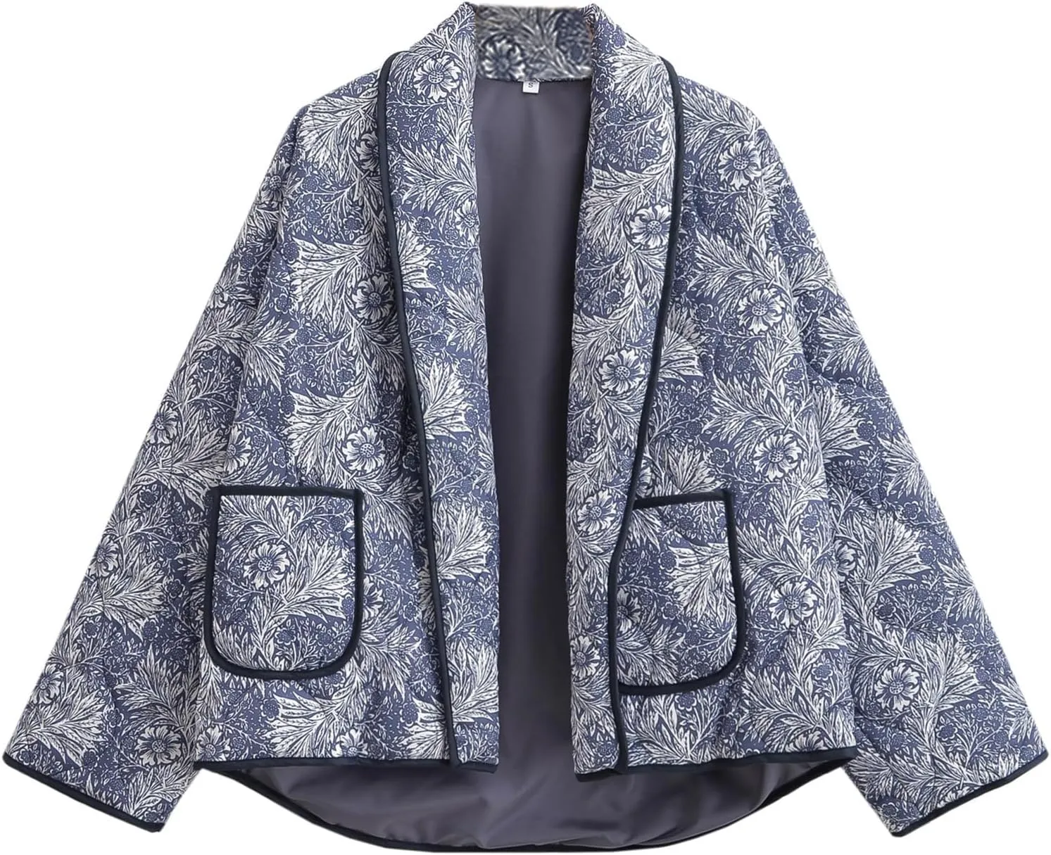 Omoone Women's Quilted Jacket Cardigan Lightweight Floral Print Open Front Padded Puffer Jackets