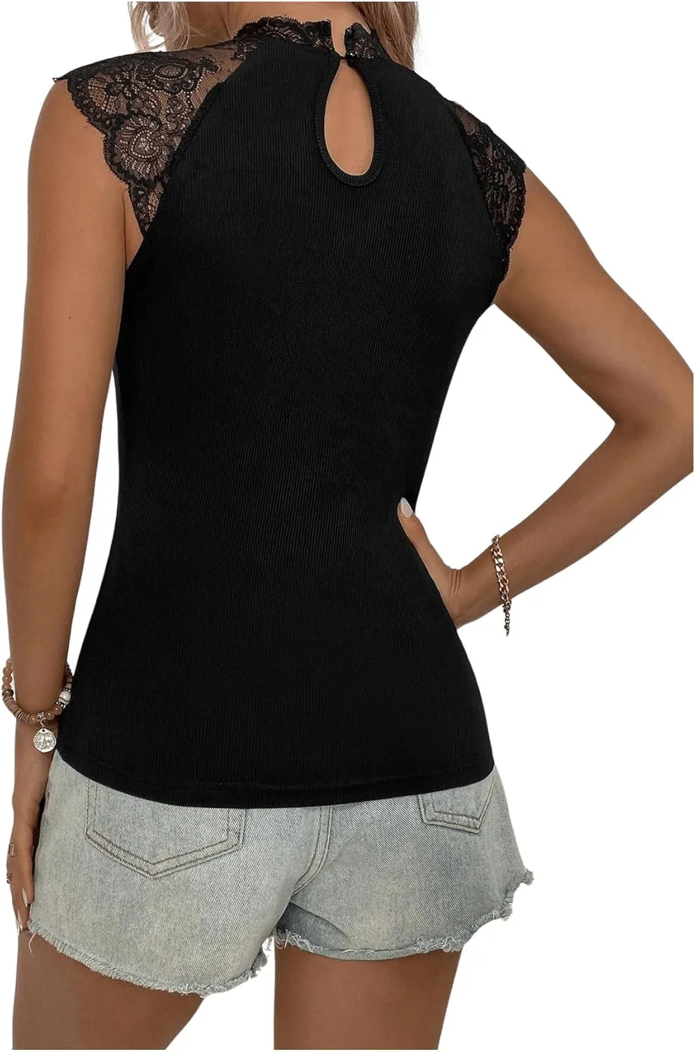 OYOANGLE Women's Casual Cap Short Sleeve Floral Mesh Lace Blouse Mock Neck Tops