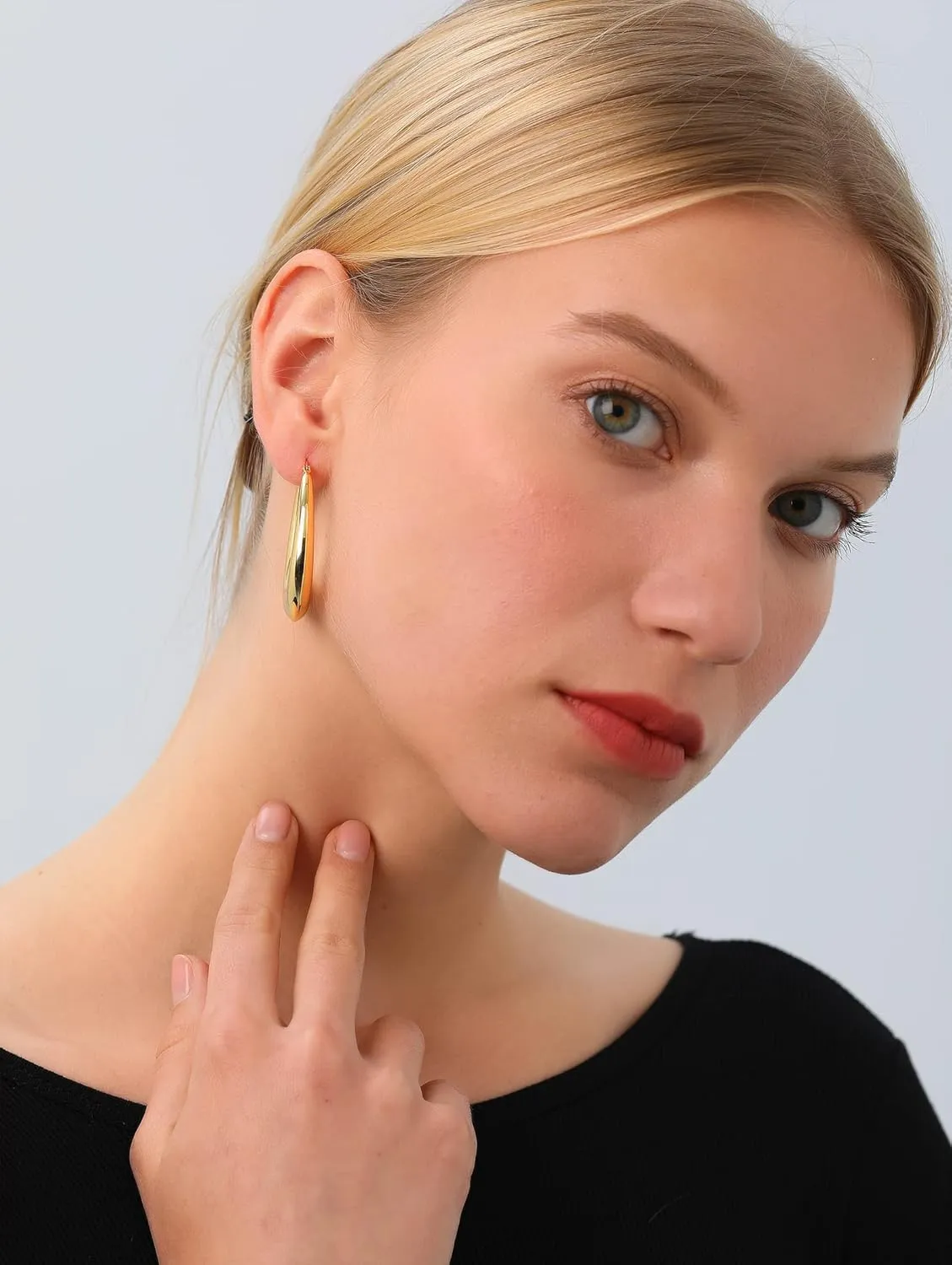 PABBEU Chunky Silver Hoops Earrings for Women, Hypoallergenic Lightweight 925 Sterling Silver Oval Hoop Earring, Sterling Silver Thick Hoop Earrings for Women 25/28/30/38/40mm