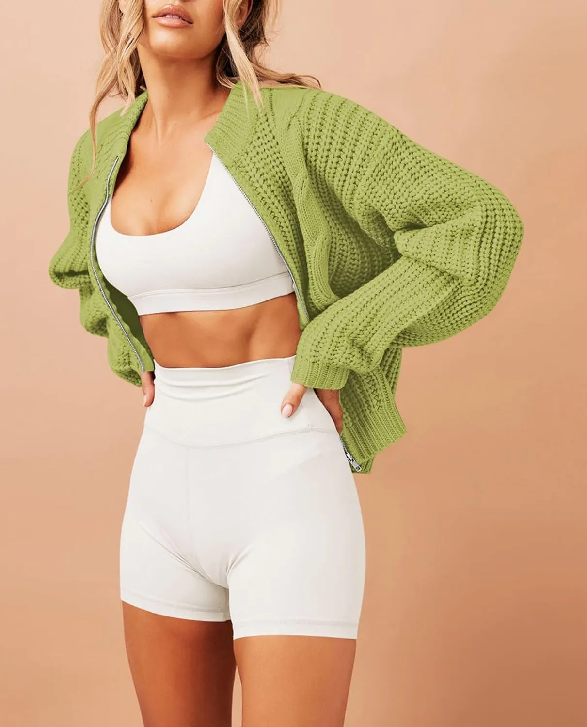 Pink Queen 2024 Fall Casual Cardigan Sweaters for Women Long Sleeve Full Zipper Chunky Knit Cardigans Jacket Coat